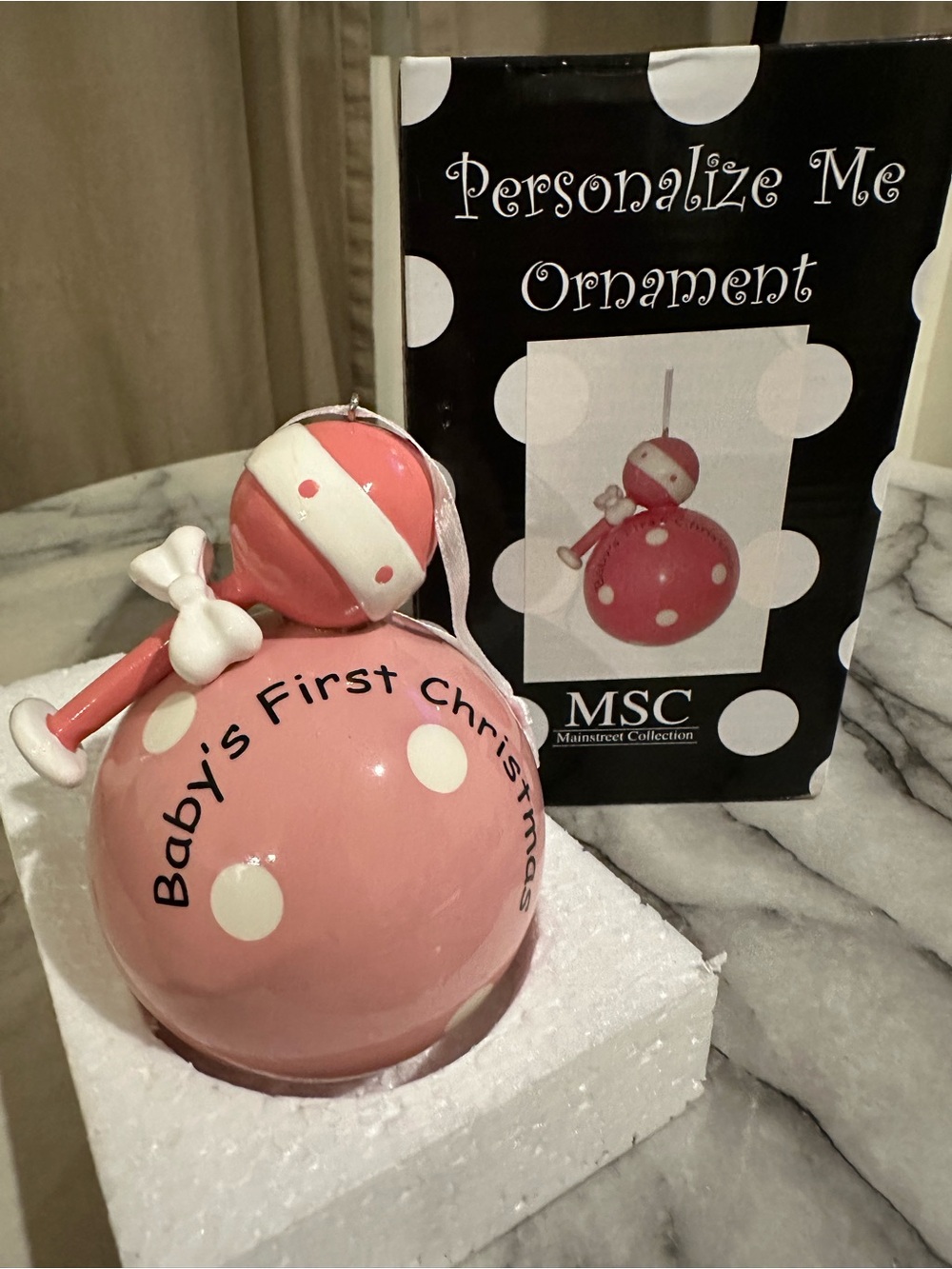 Mainstreet Collection Pink "Baby's First Christmas" Personalized Ornament